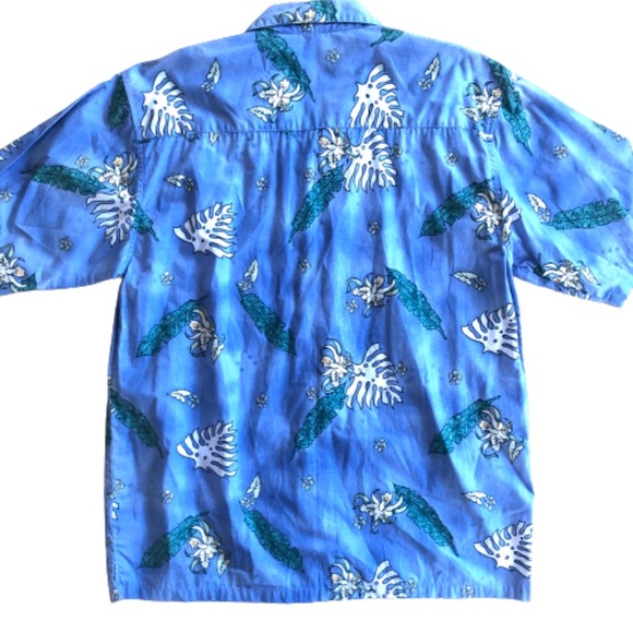 Vintage Men's Hawaiian Shirt Blue Hibiscus Ocean Pacific OP Floral Botanical L - Picture 2 of 7
